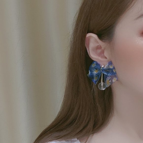 Lagom Studio Jewelry - 💙💕💕Last one Unique Diamond BLUE Floral Bow Knot Earrings